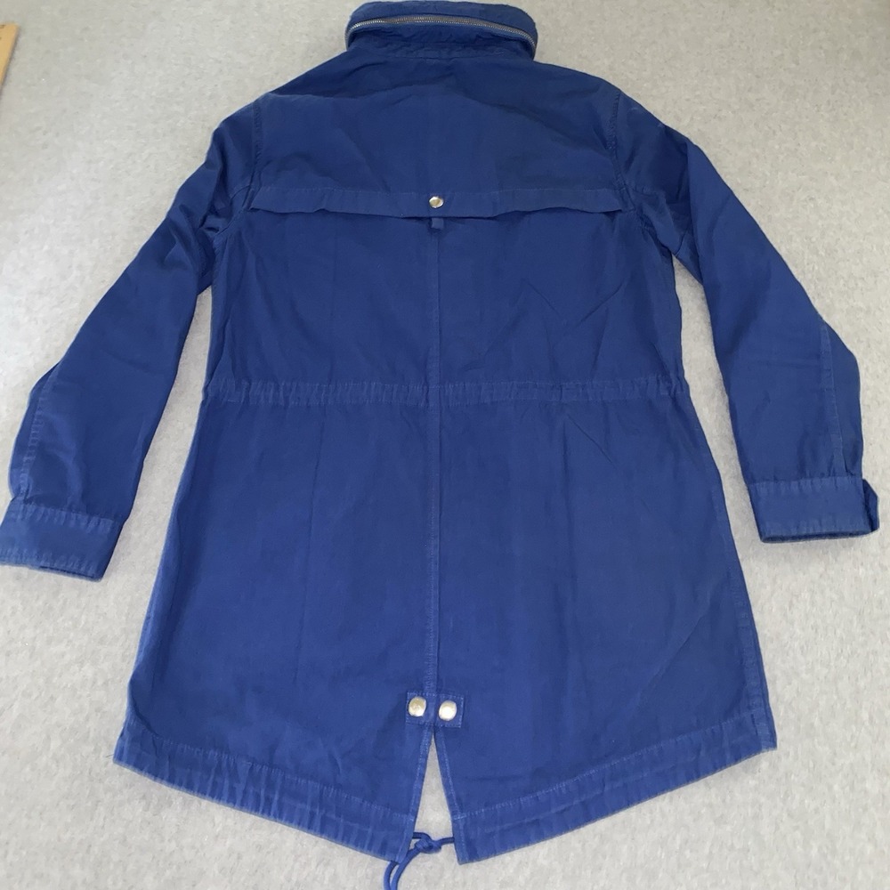 J Crew Women's Utility Cotton Jacket Small Blue Hooded Parka Fishtail Coat - Picture 10 of 16